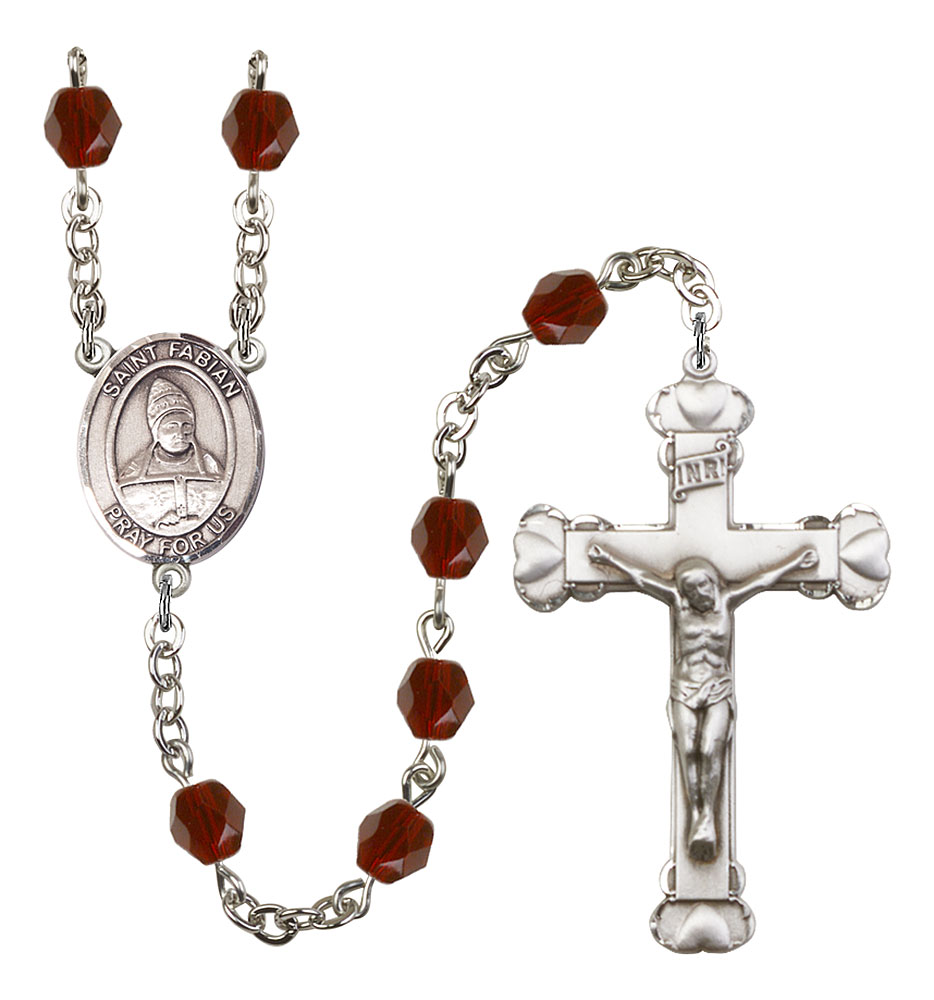 Saint Fabian Engravable Rosary with Garnet Beads