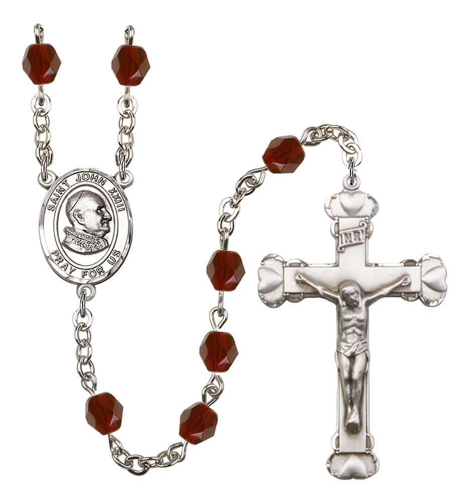 Saint John XXIII Engravable Rosary with Garnet Beads