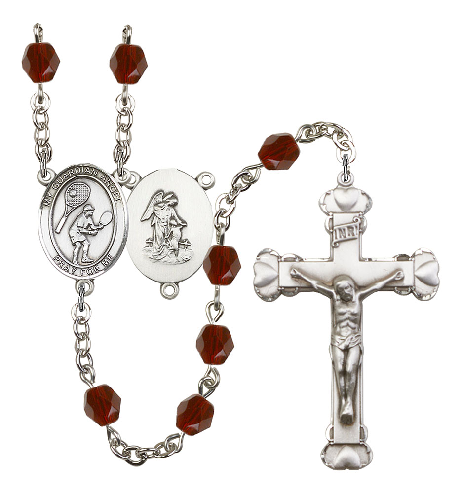 Guardian Angel and Tennis Rosary with Garnet Beads