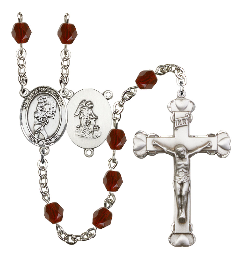Softball and Guardian Angel Rosary with Garnet Beads