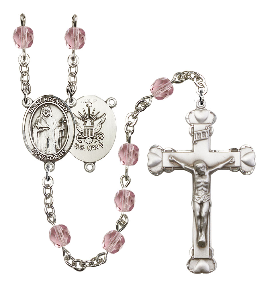 Saint Brendan The Navigator and Navy Rosary with Light Amethyst Beads