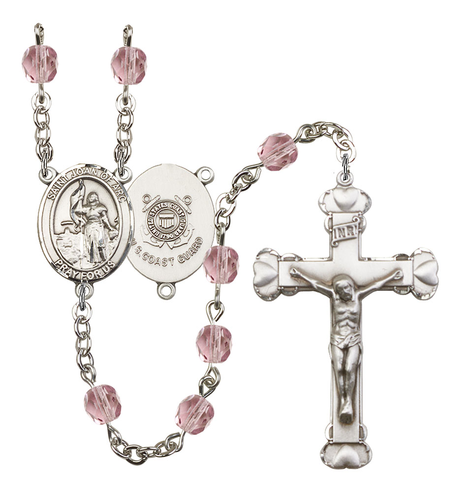 Saint Joan of Arc and Coast Guard Rosary with Light Amethyst Beads