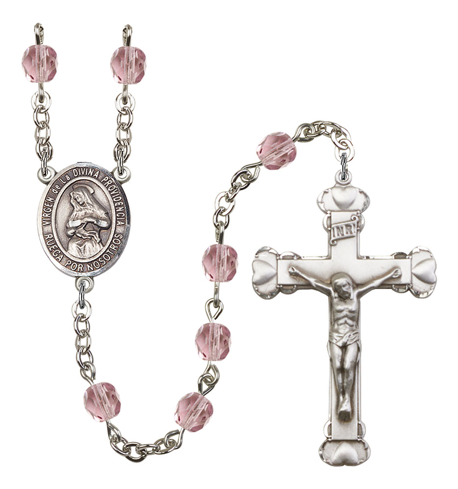 Virgen de la Divina Providencia Engravable Rosary with Light Amethyst Beads
