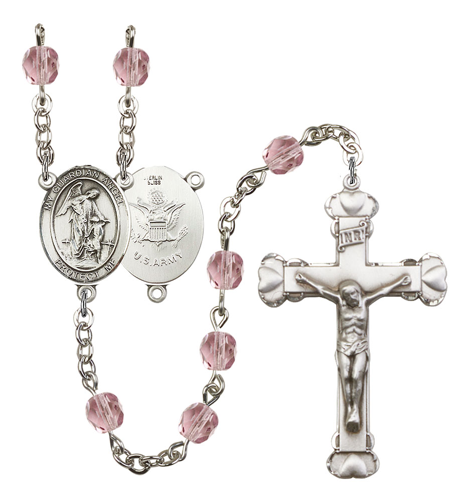 Guardian Angel and Army Rosary with Light Amethyst Beads