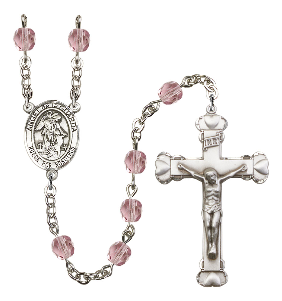 Angel de la Guardia Engravable Rosary with Light Amethyst Beads