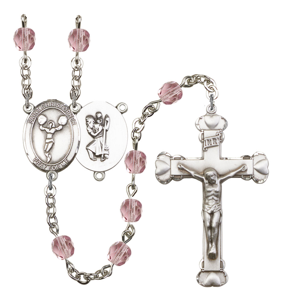 Saint Christopher and Cheerleading Rosary with Light Amethyst Beads