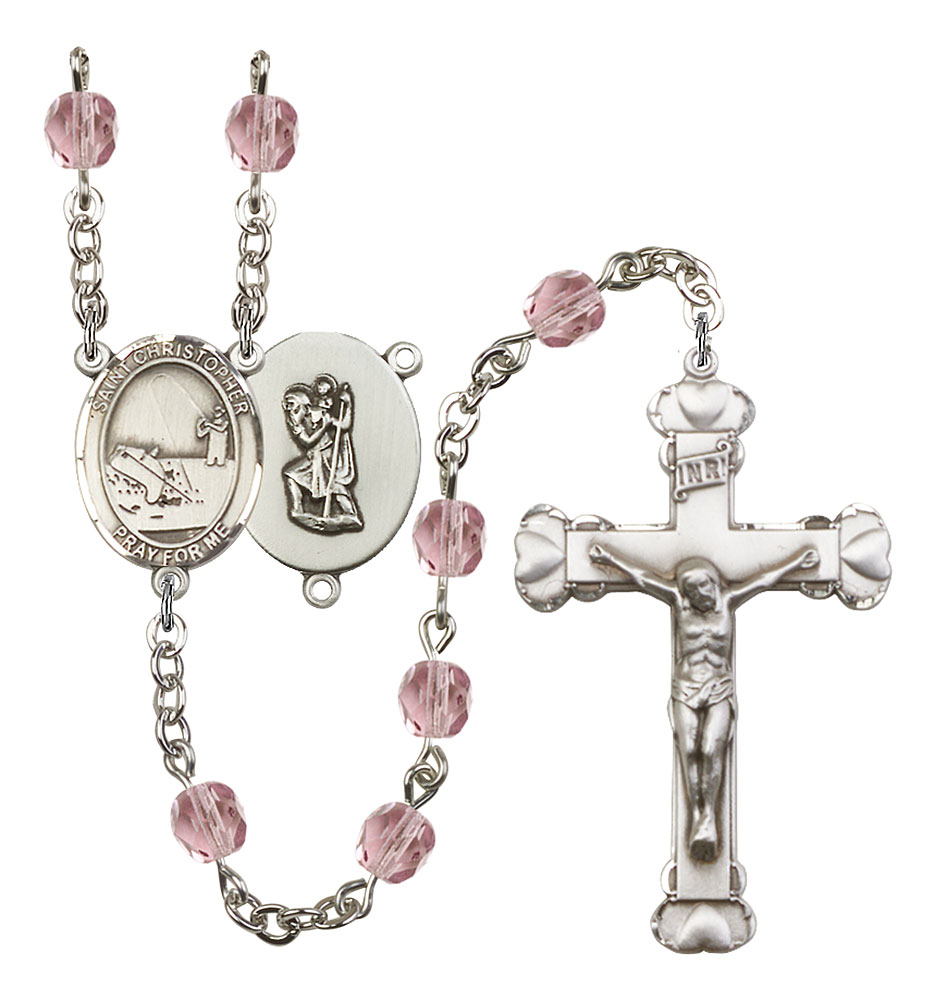 Saint Christopher and Fishing Rosary with Light Amethyst Beads