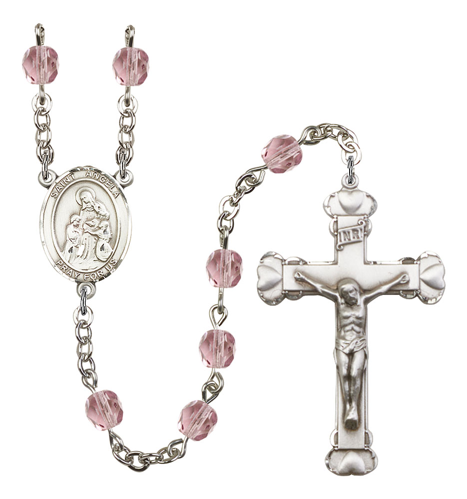 Saint Angela Merici Engravable Rosary with Light Amethyst Beads