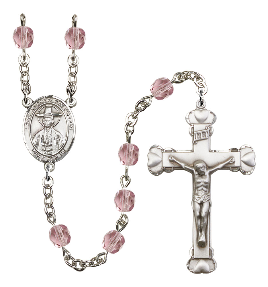 Saint Andrew Kim Taegon Engravable Rosary with Light Amethyst Beads