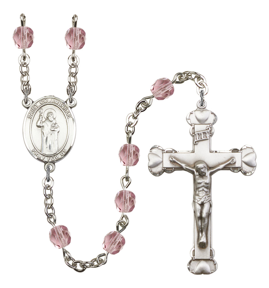 Saint Columbkille Engravable Rosary with Light Amethyst Beads