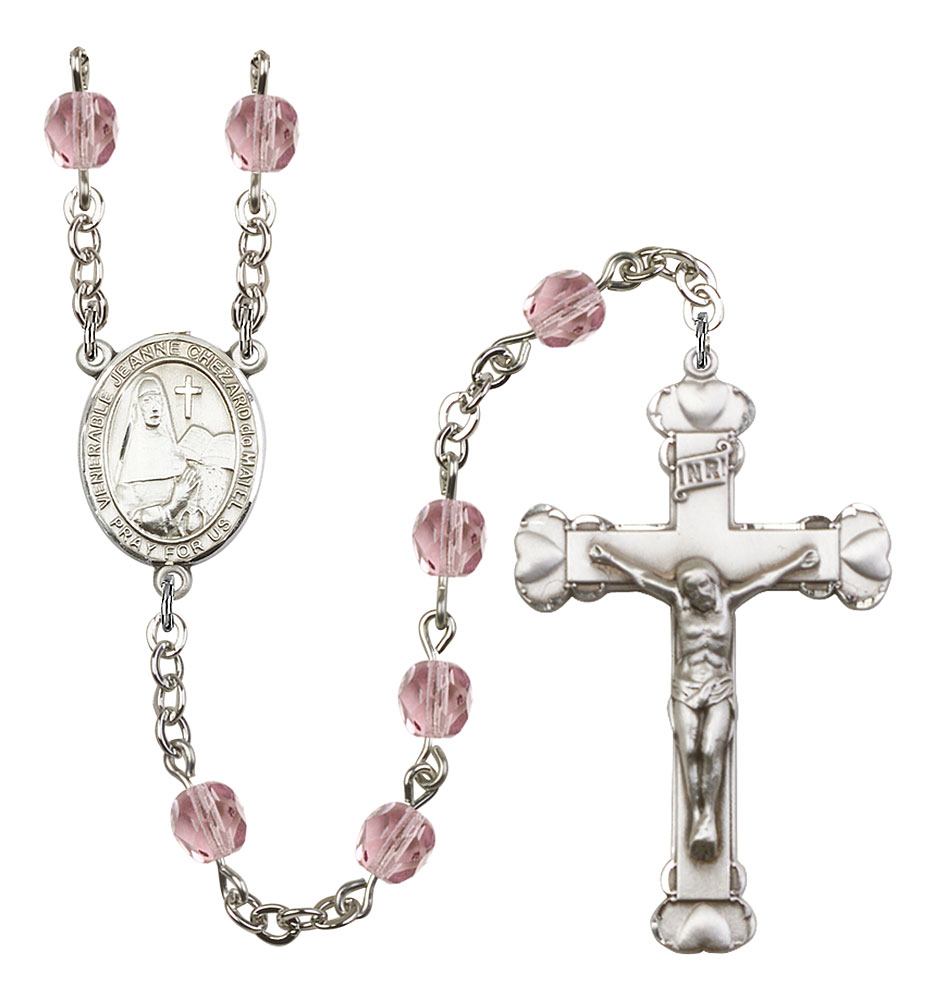 Saint Jeanne Chezard de Matel Engravable Rosary with Light Amethyst Beads