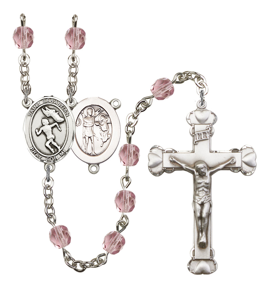 Saint Sebastian and Track & Field-Woman Rosary with Light Amethyst Beads