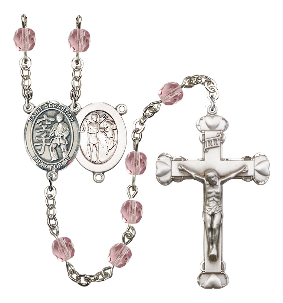 Saint Sebastian and Karate Rosary with Light Amethyst Beads