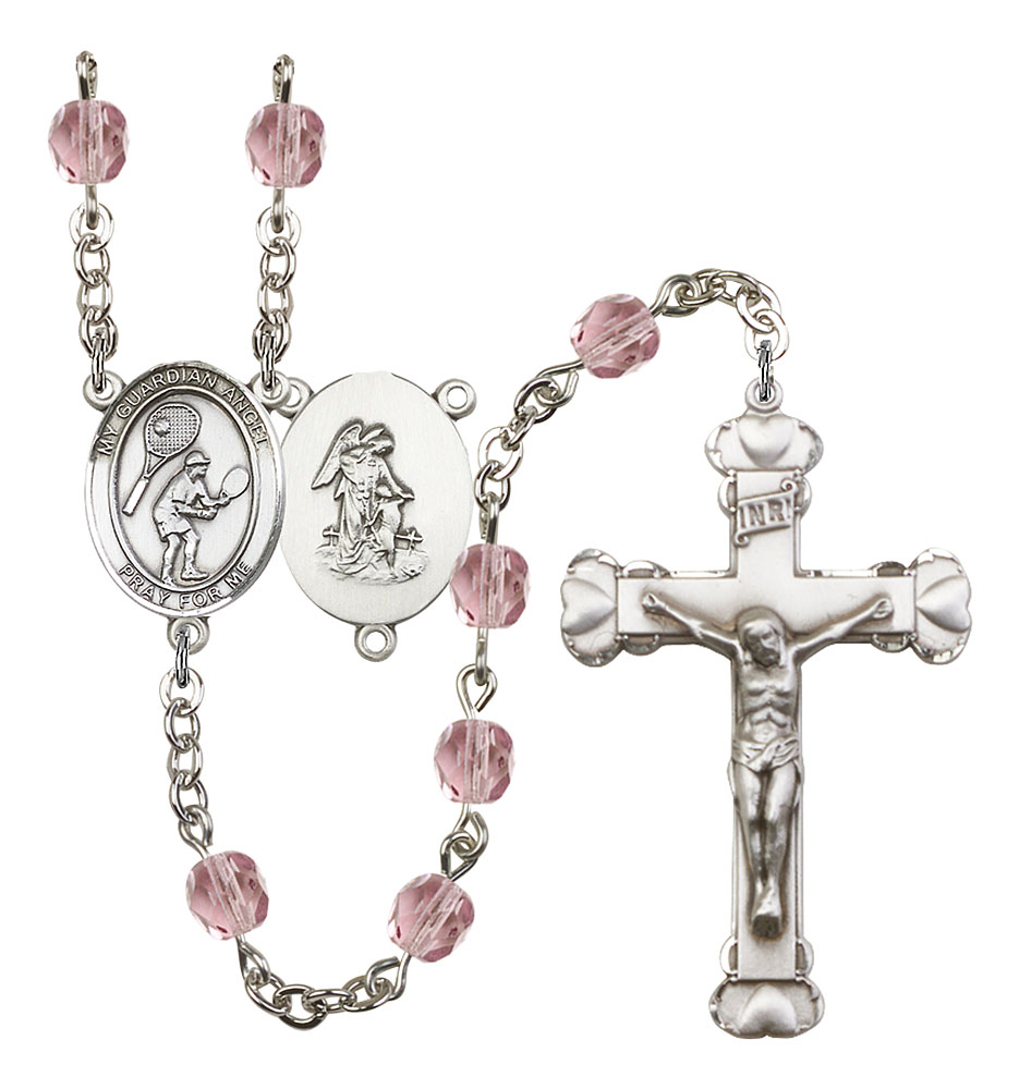 Guardian Angel and Tennis Rosary with Light Amethyst Beads