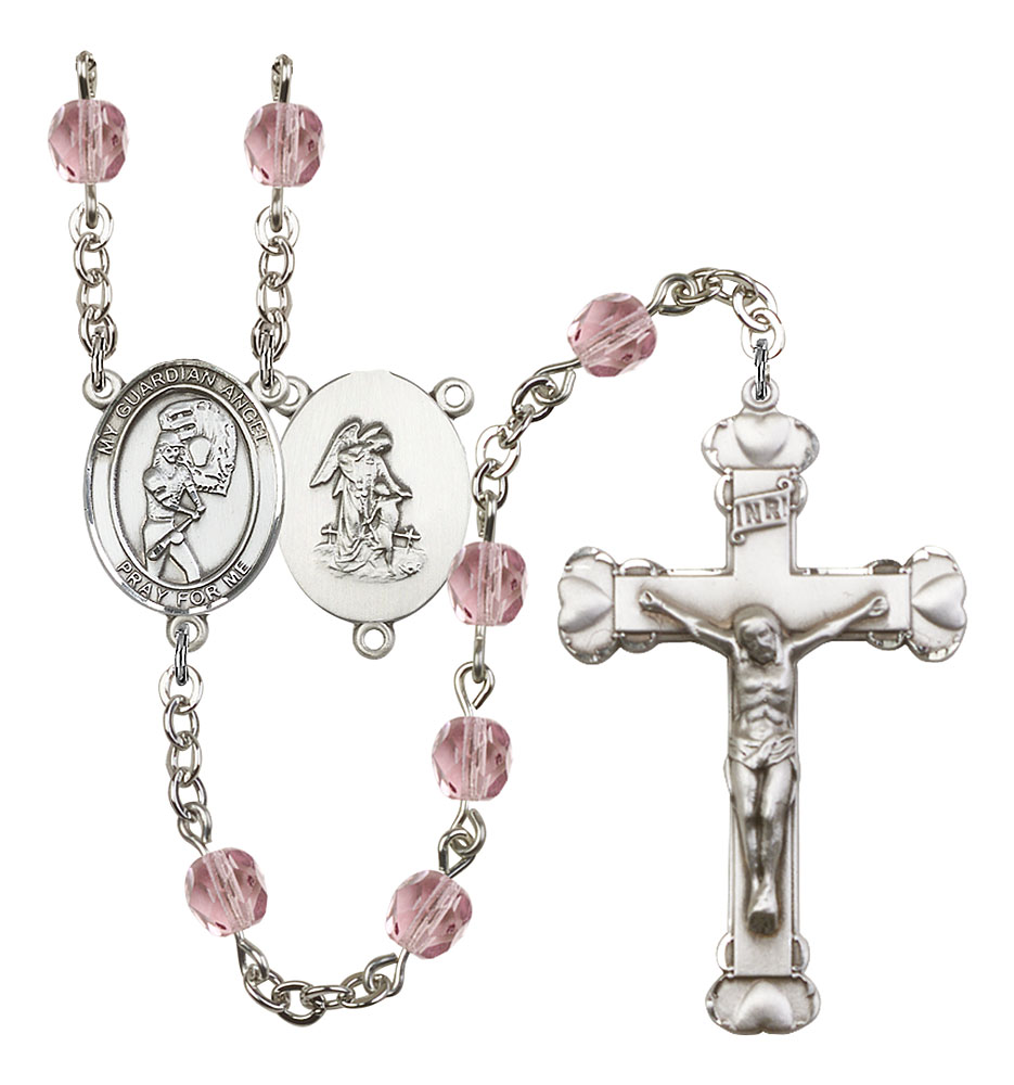 Softball and Guardian Angel Rosary with Light Amethyst Beads