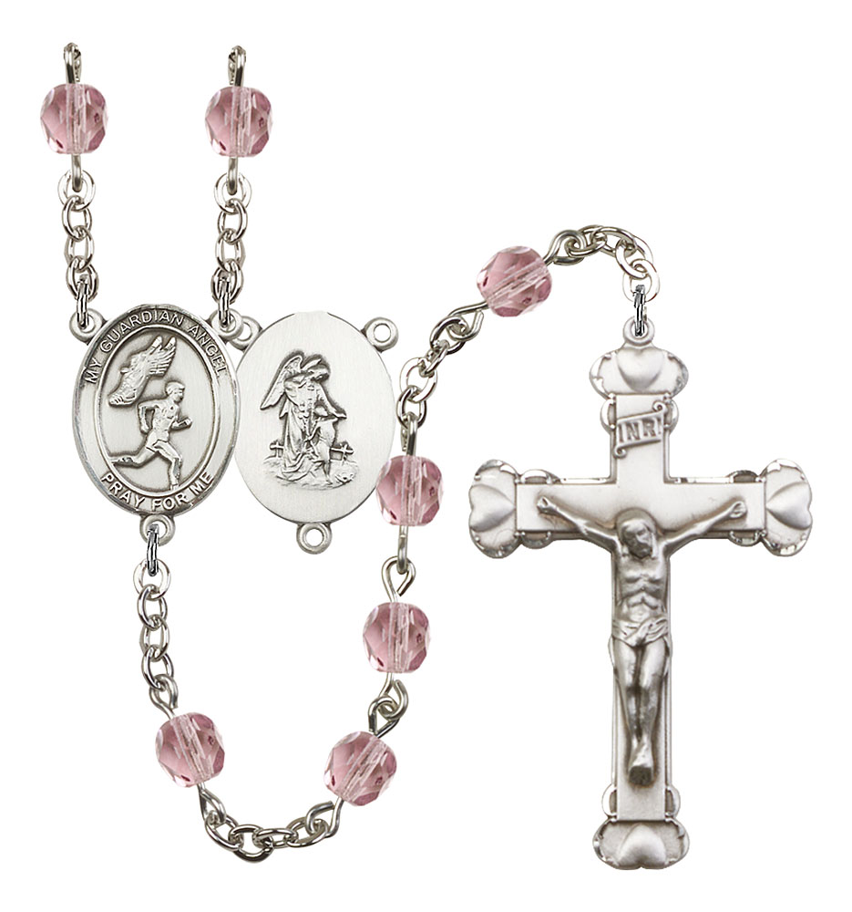 Guardian Angel and Men's Track & Field Rosary with Light Amethyst Beads