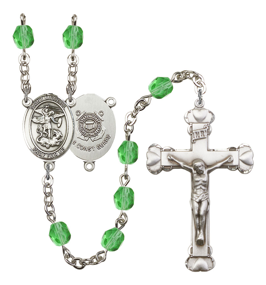 Saint Michael and Coast Guard Rosary with Peridot Beads