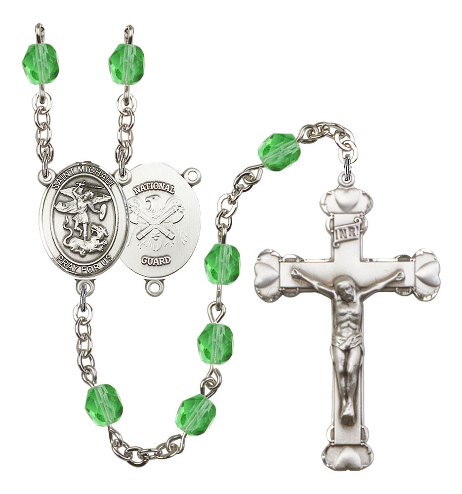 Saint Michael and Nat'l Guard Rosary with Peridot Beads