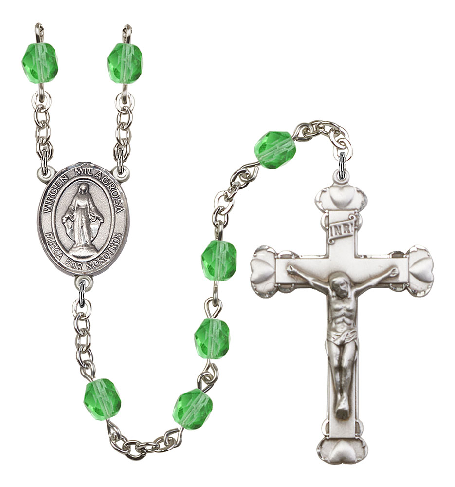 Virgen Milagrosa Engravable Rosary with Peridot Beads