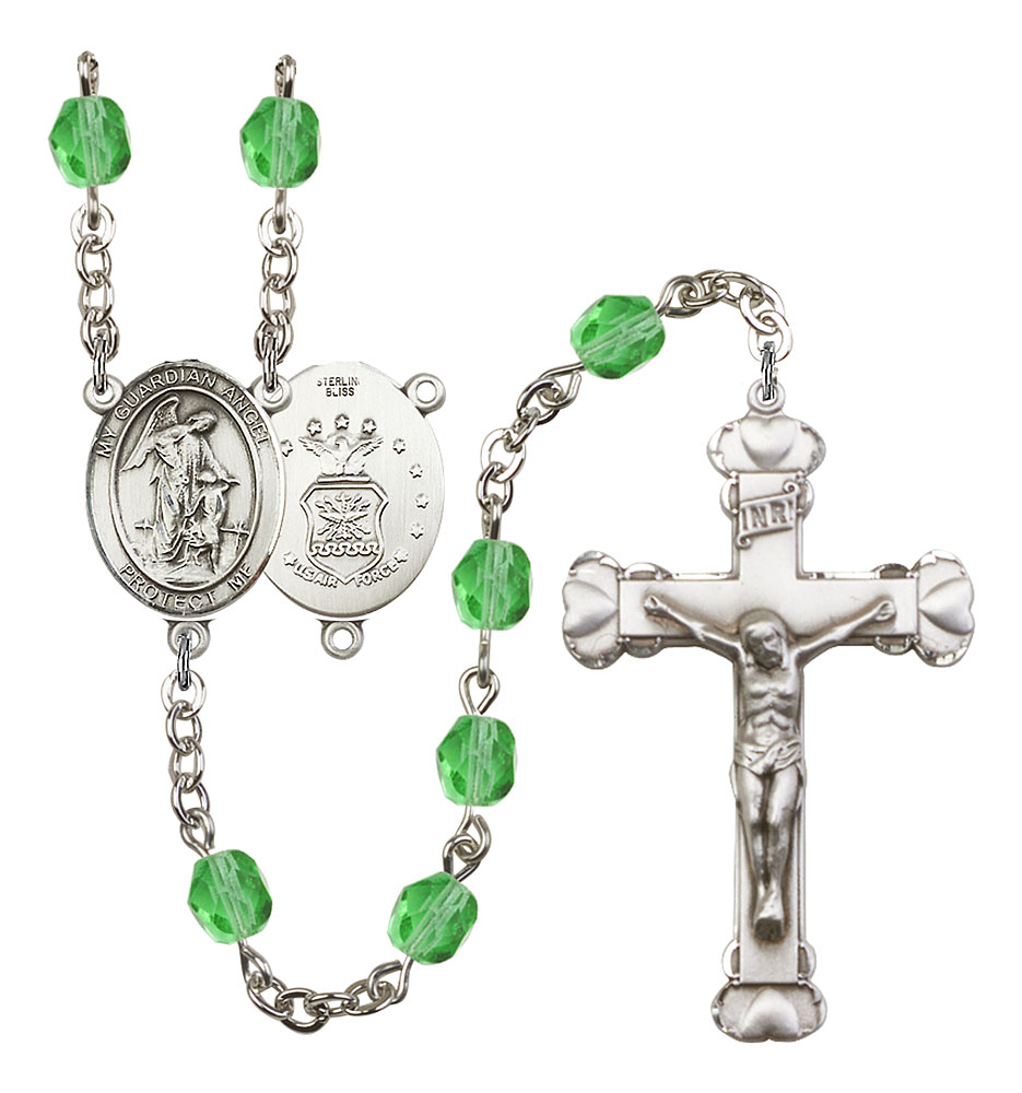 Guardian Angel and Air Force Rosary with Peridot Beads