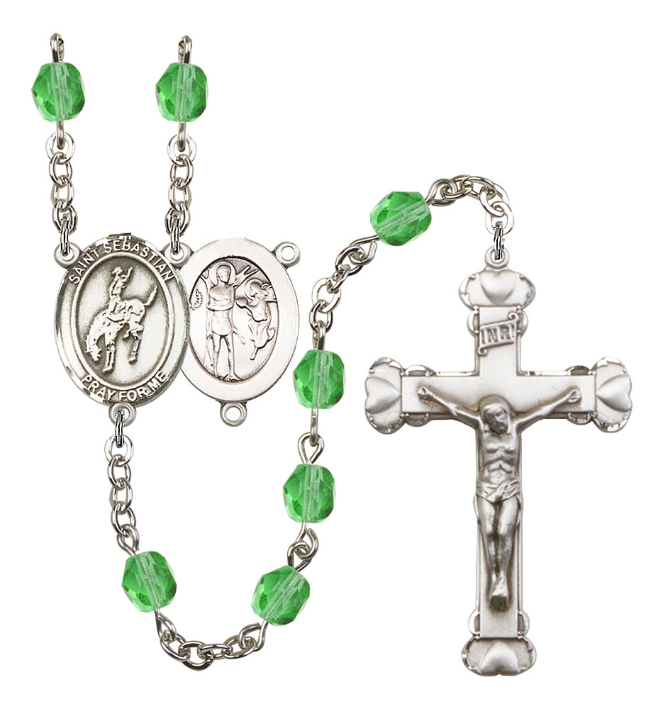 Saint Sebastian and Rodeo Rosary with Peridot Beads