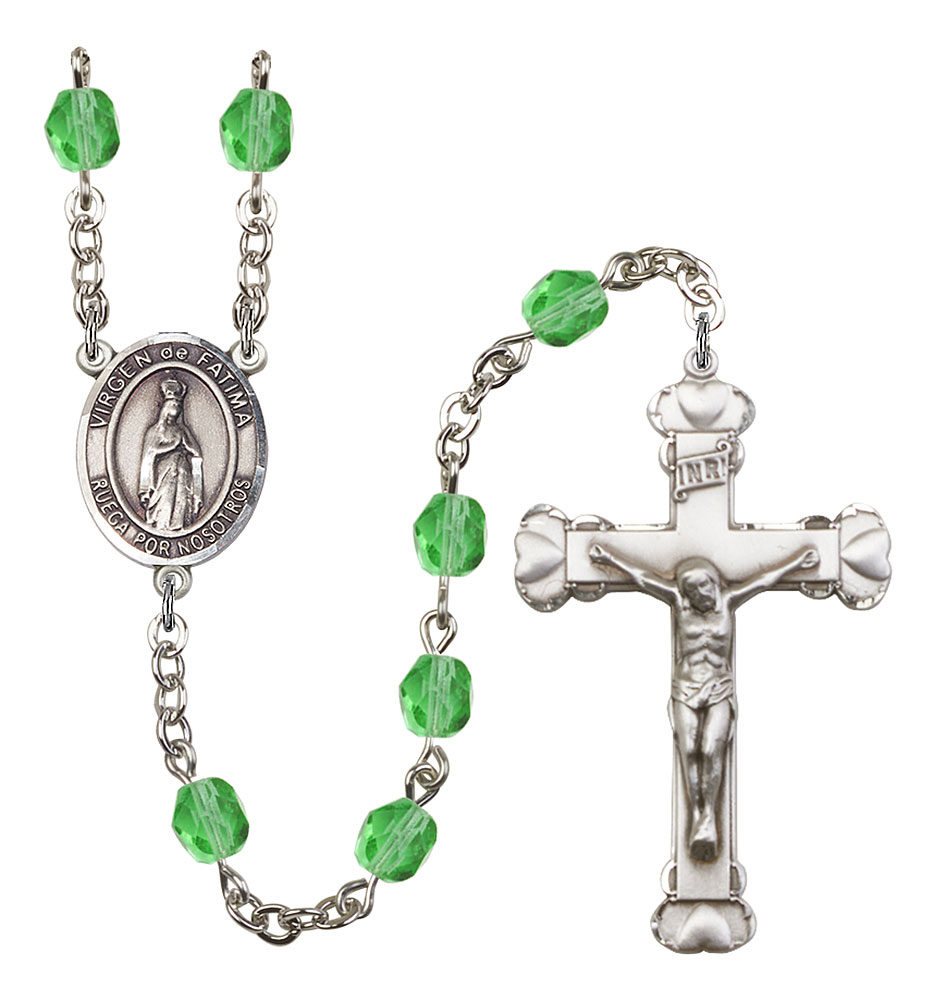 Virgen del Fatima Engravable Rosary with Peridot Beads