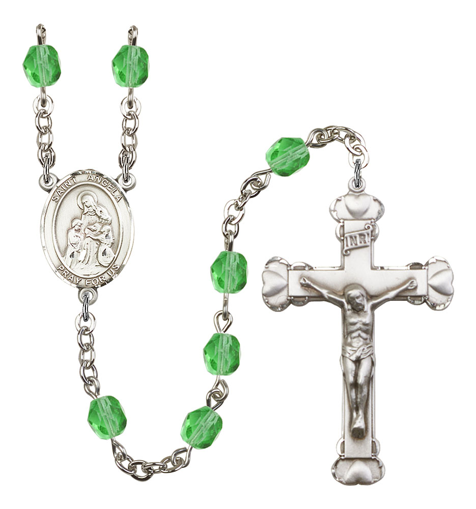 Saint Angela Merici Engravable Rosary with Peridot Beads