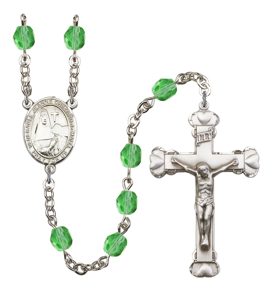 Saint Jeanne Chezard de Matel Engravable Rosary with Peridot Beads