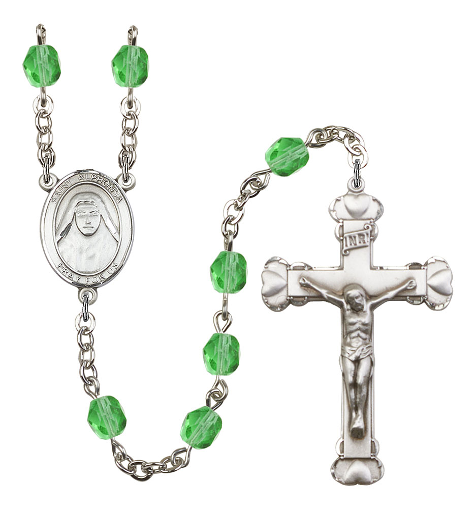 Saint Alphonsa of India Engravable Rosary with Peridot Beads