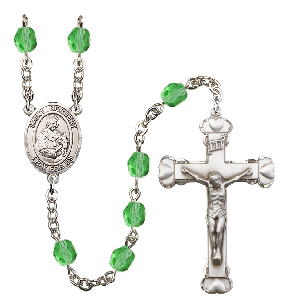 Saint Norbert of Xanten Engravable Rosary with Peridot Beads