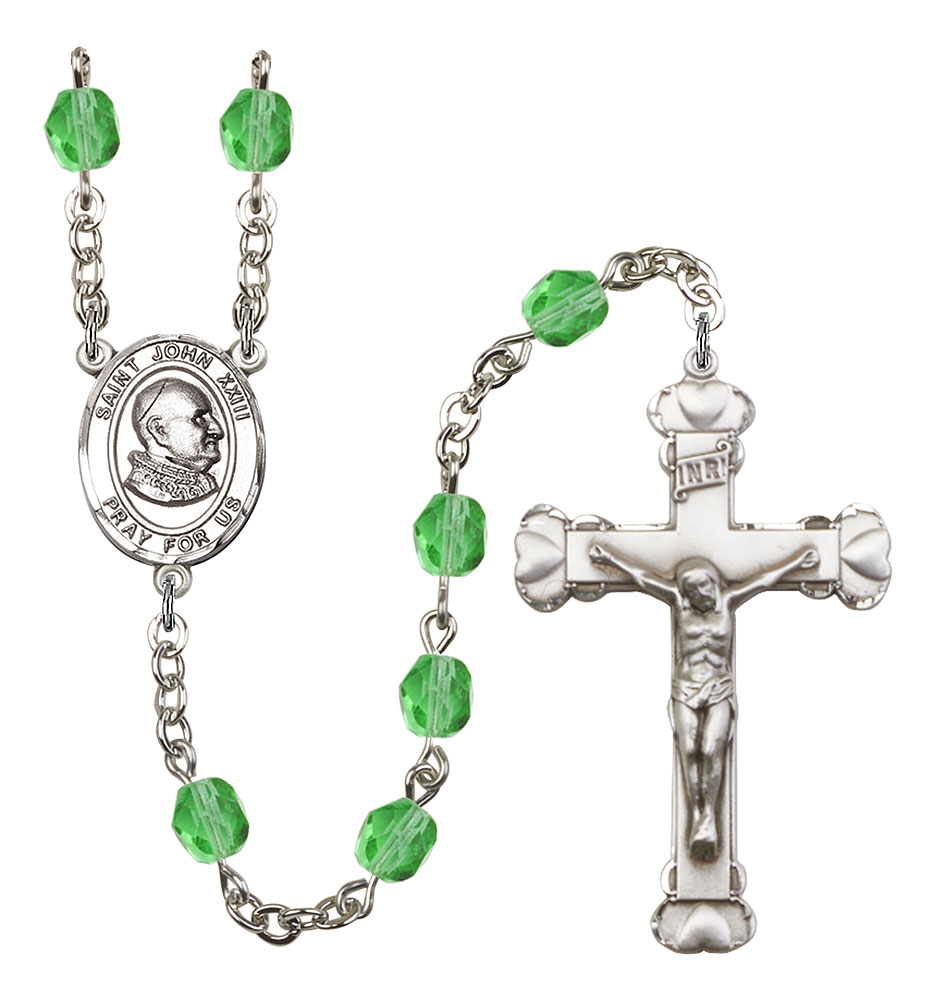 Saint John XXIII Engravable Rosary with Peridot Beads