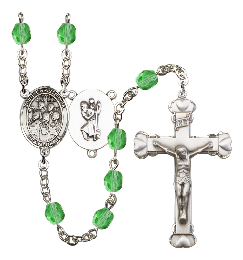 Saint Christopher and Choir Rosary with Peridot Beads