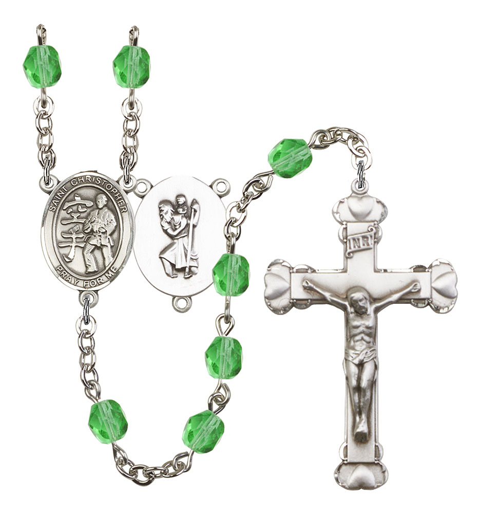 Saint Christopher and Karate Rosary with Peridot Beads