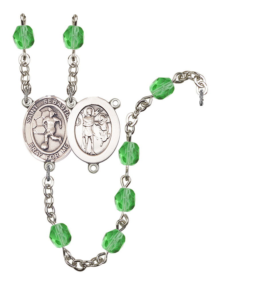 Saint Sebastian and Women's Soccer Rosary with Peridot Beads