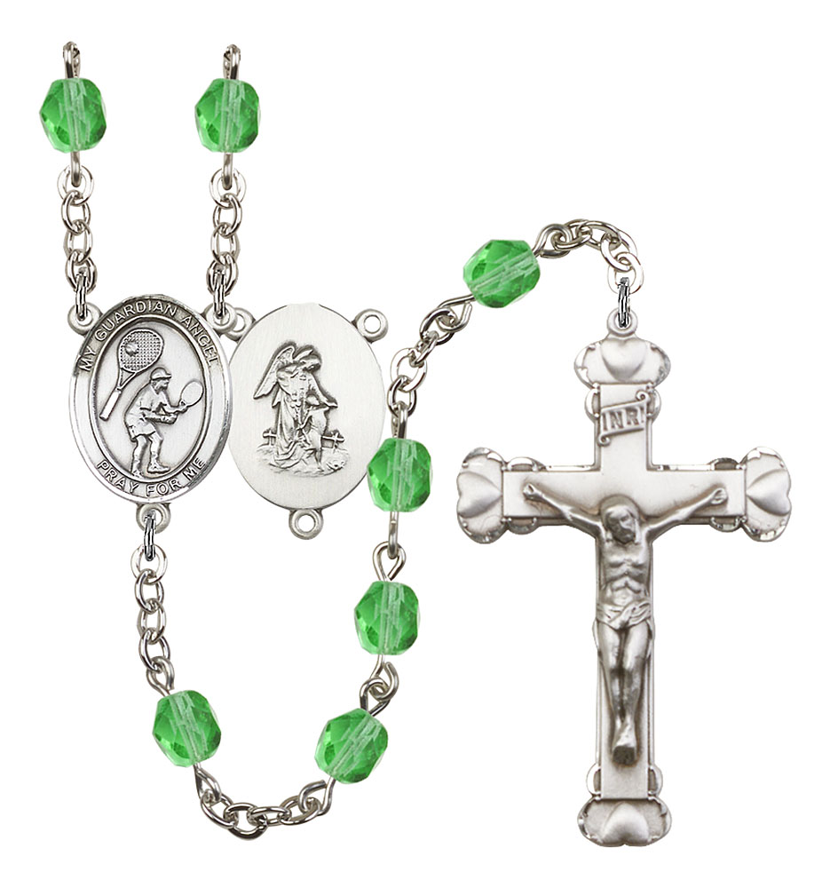 Guardian Angel and Tennis Rosary with Peridot Beads