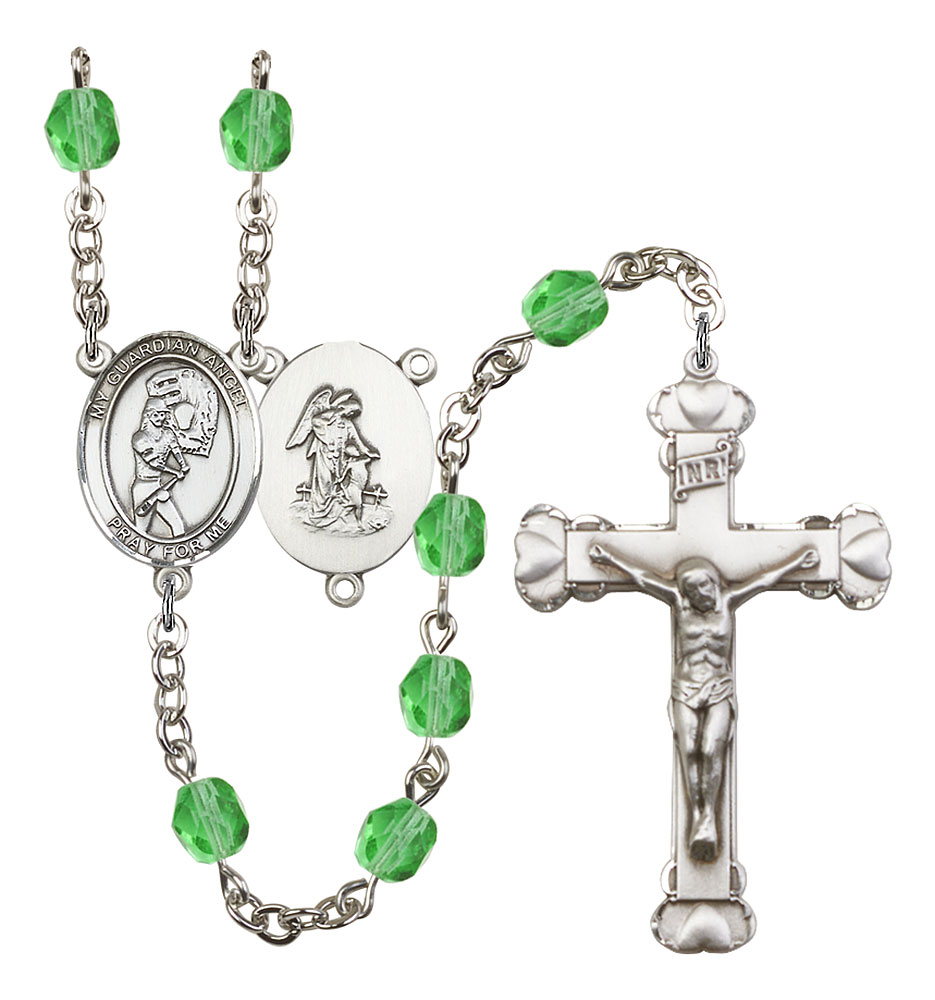 Softball and Guardian Angel Rosary with Peridot Beads