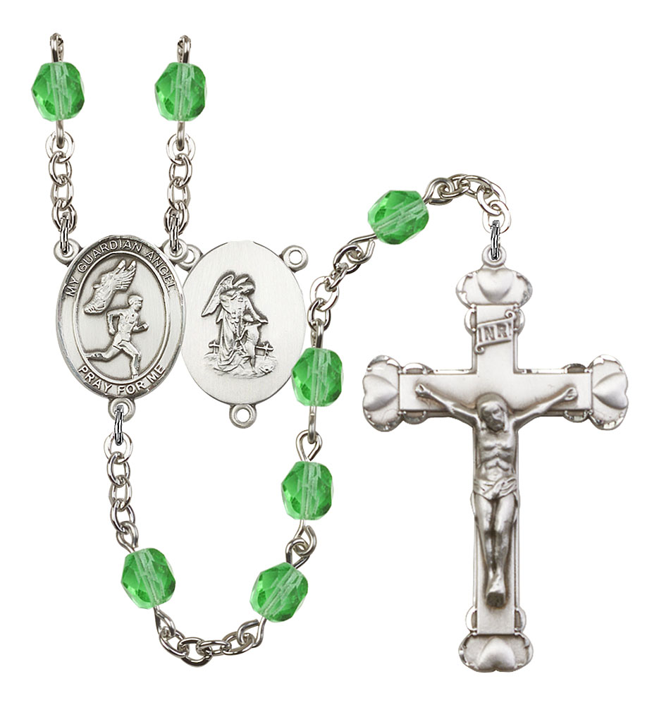 Guardian Angel and Men's Track & Field Rosary with Peridot Beads