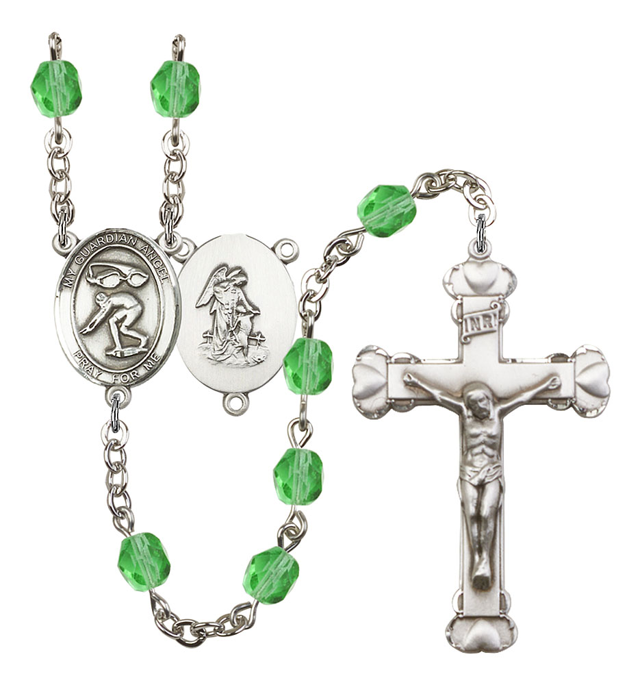 Guardian Angel and Swimming Rosary with Peridot Beads