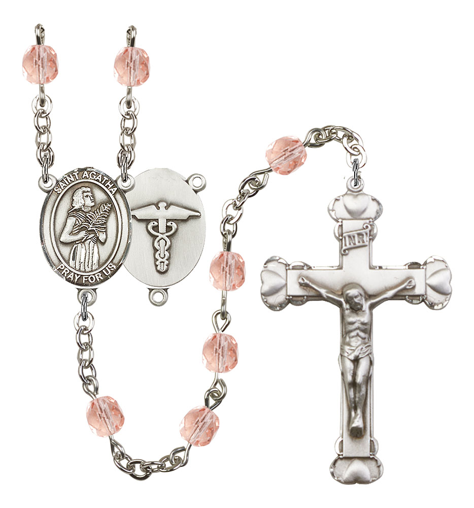 Saint Agatha and Nurse Rosary with Pink Beads