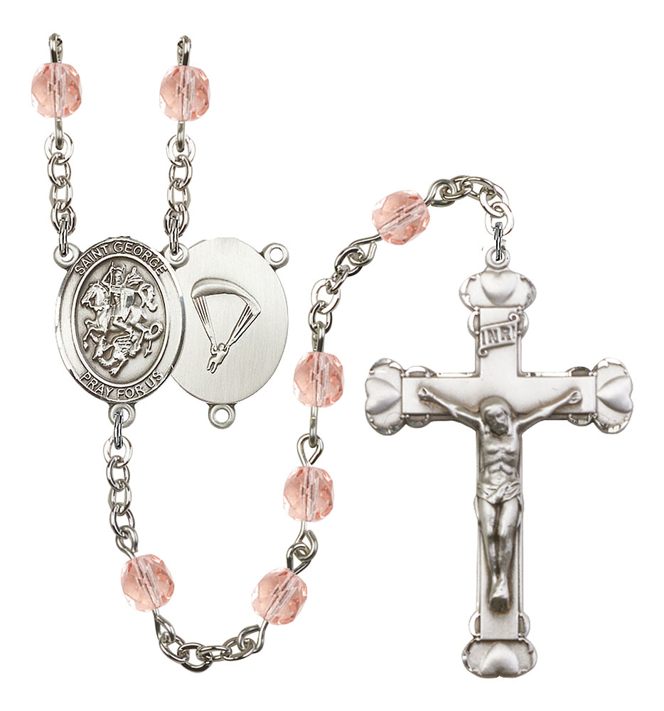 Saint George and Paratrooper Rosary with Pink Beads
