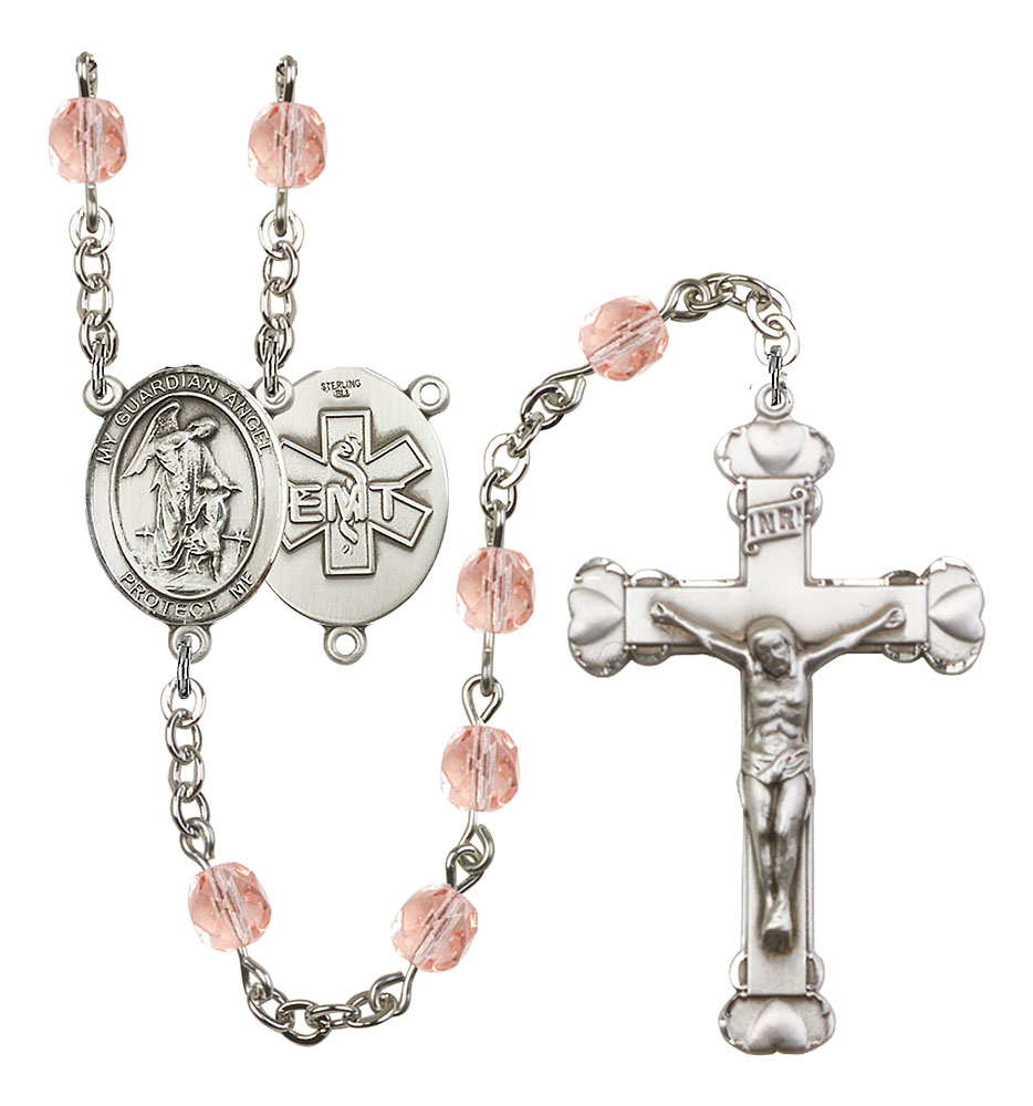 Guardian Angel and EMT Rosary with Pink Beads