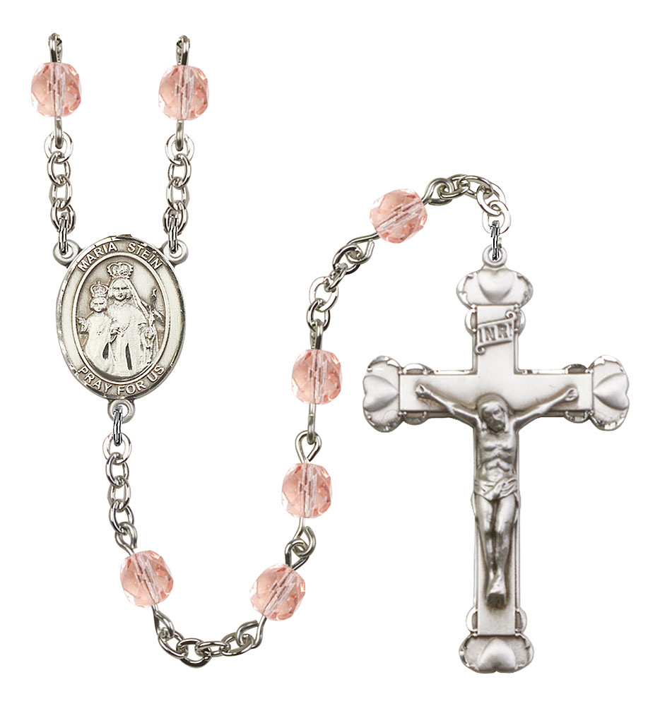 Maria Stein Engravable Rosary with Pink Beads