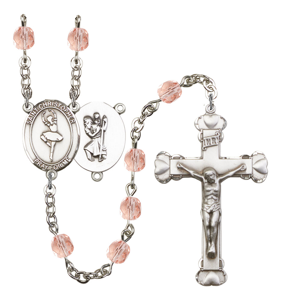 Saint Christopher and Dance Rosary with Pink Beads