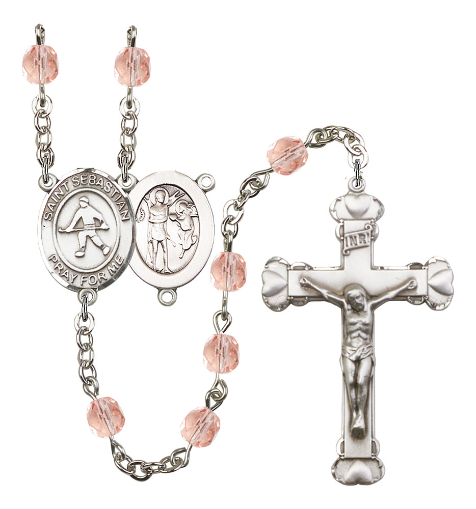 Saint Sebastian and Field Hockey Rosary with Pink Beads