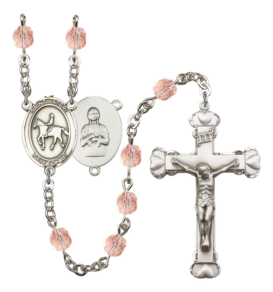 Saint Kateri and Equestrian Rosary with Pink Beads