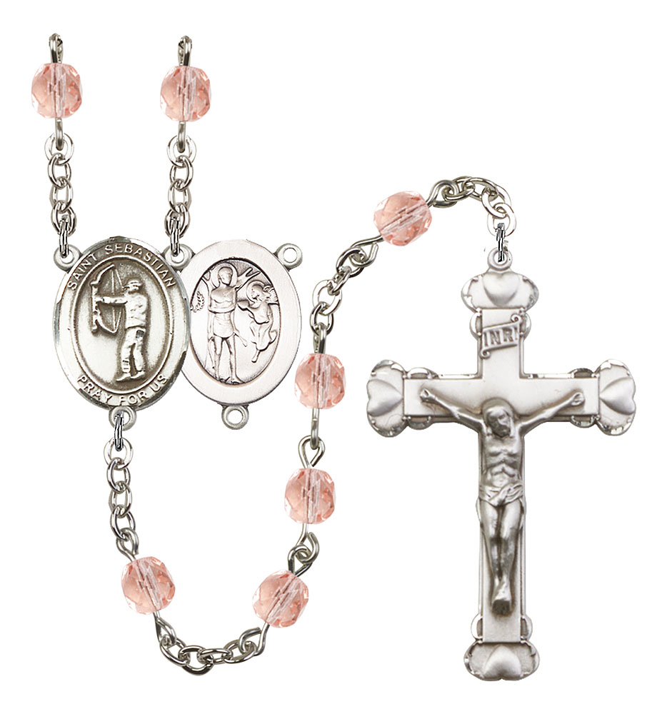 Saint Sebastian and Archery Rosary with Pink Beads