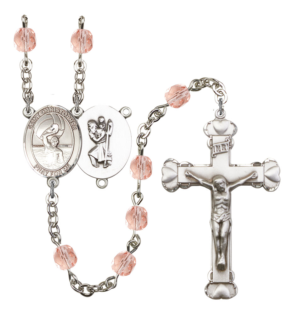 Saint Christopher and Water Polo-Men Rosary with Pink Beads
