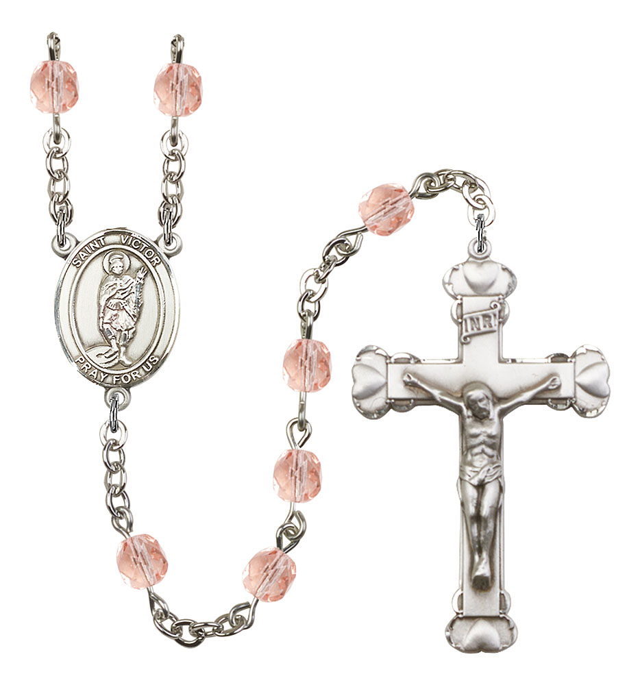 Saint Victor of Marseilles Engravable Rosary with Pink Beads