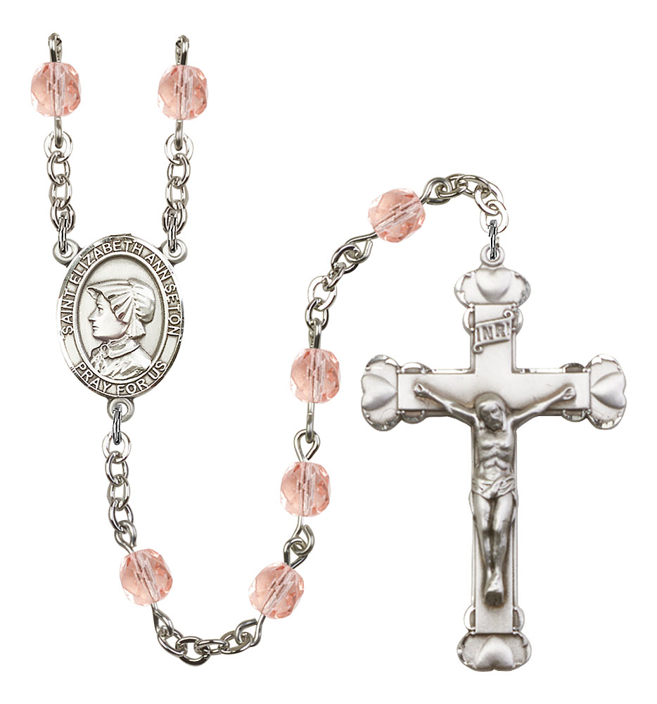 Saint Elizabeth Ann Seton Engravable Rosary with Pink Beads
