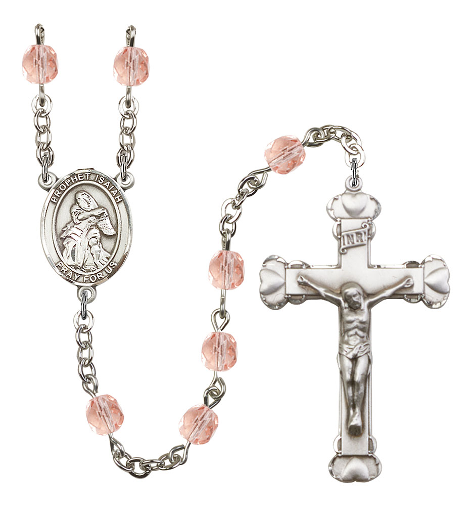 Saint Isaiah Engravable Rosary with Pink Beads